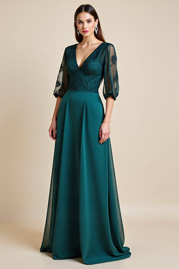 A Line Blue Long Mother of the Bride Dress with Appliques